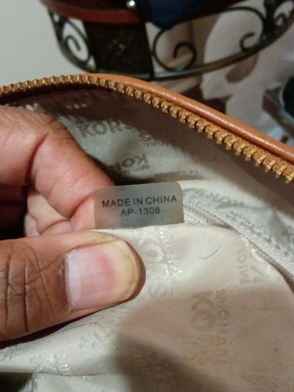 MICHAEL KORS Large Satchel MK Signature Tangerine Leather Jacquard Bag Canvas
